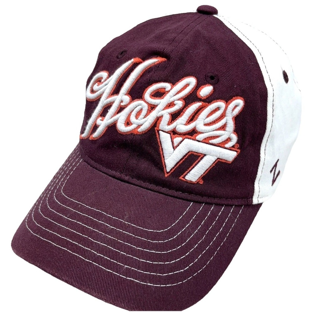 Virginia Tech Hokies Hat Cap Strap Back Maroon White Baseball Dad‎ Script Twill